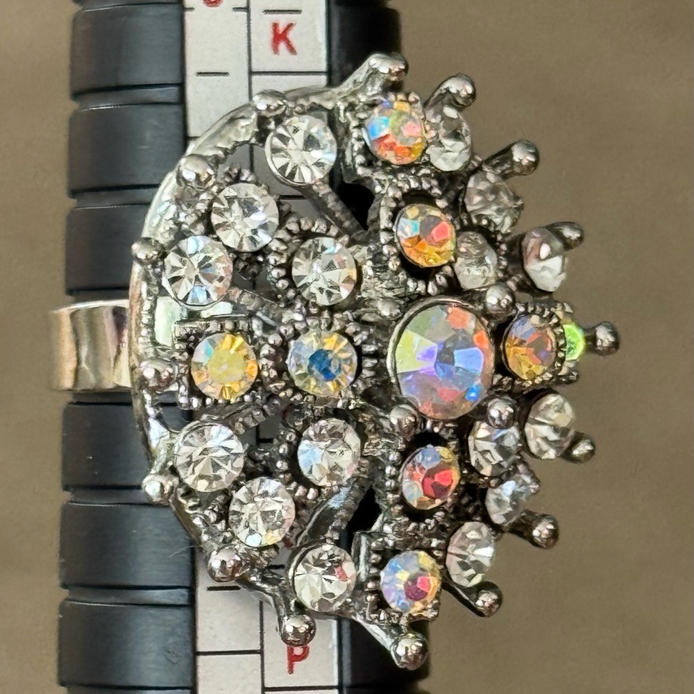 Vintage Starburst Aurora Borealis Adjustable Ring 6.5